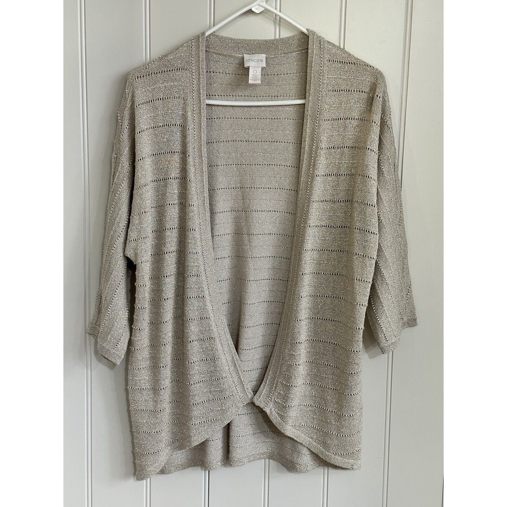 Chicos‎ Gold Metallic Cotton Blend Cardigan Size 0